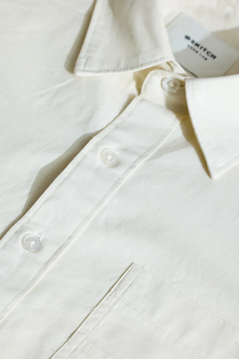 سنيتش Off White Solid Long Sleeve Slim Fit Casual Core Lab Shirt