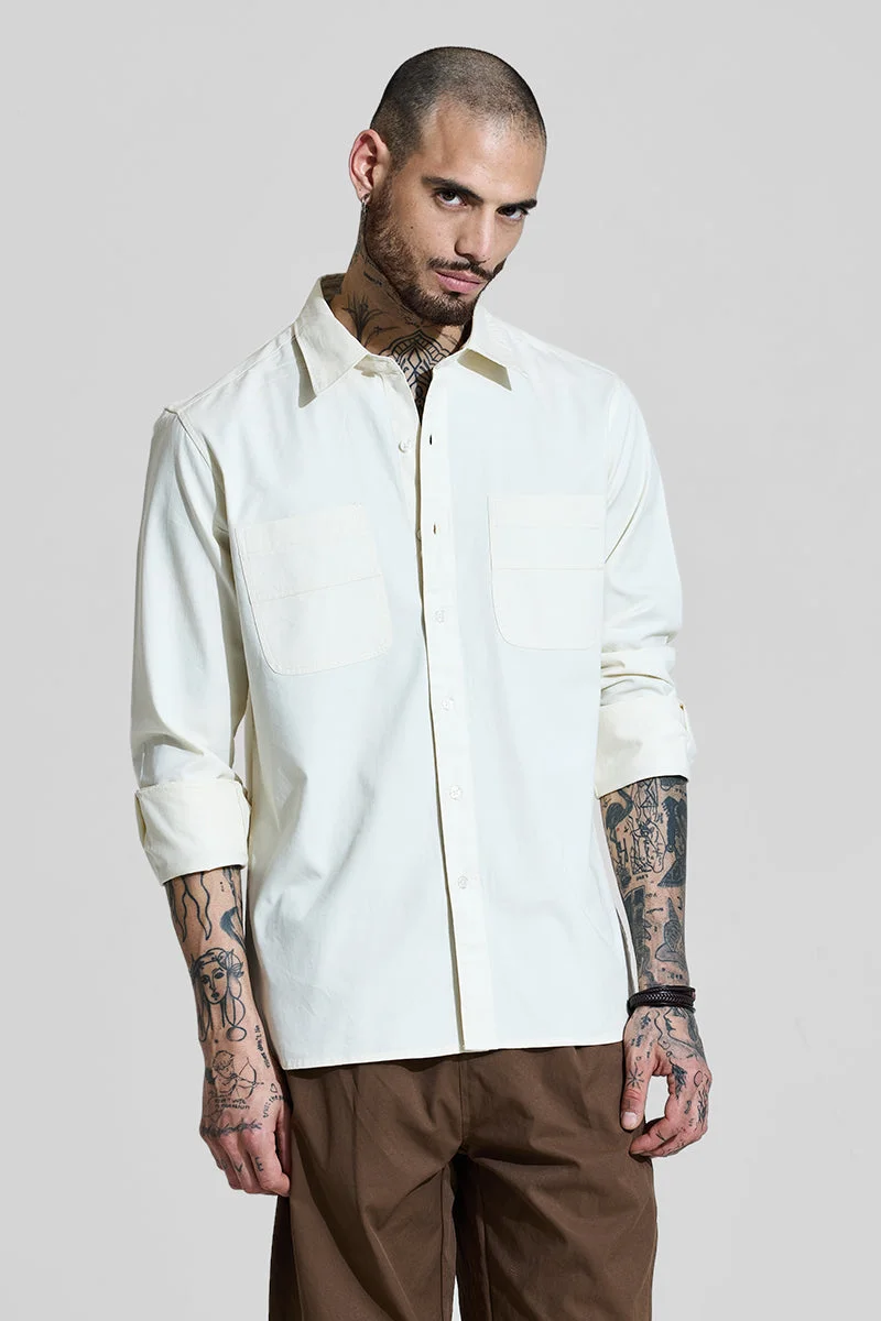 سنيتش Off White Solid Long Sleeve Slim Fit Casual Core Lab Shirt