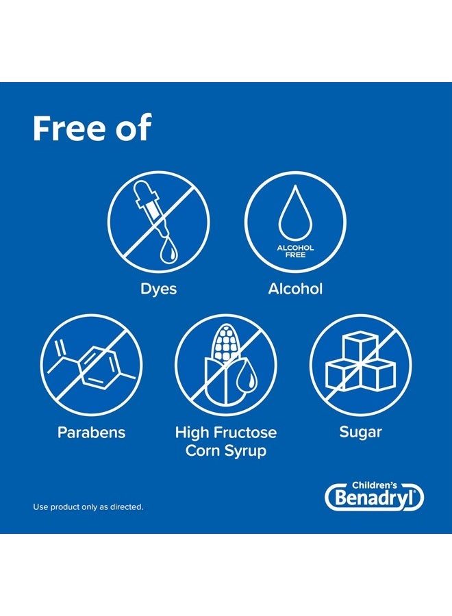 Benadryl دواء سائل خالي من الصبغات للحساسية مع ديفينهيدرامين هيدروكلوريد - دواء مضاد للهستامين لتخفيف الحساسية بنكهة العلكة 4 أونصات سائلة - Image 2