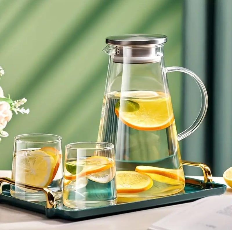 Mevanta Premium Water and Juice Glass & Borosilicate Glass Jug Set Combo [6 Piece Glass 280 ML & 1 Piece Jug 2 Liter] Transparent Pitcher Set for Dining Table, Home & Restaurant,Party (MTS - 03) - Image 1