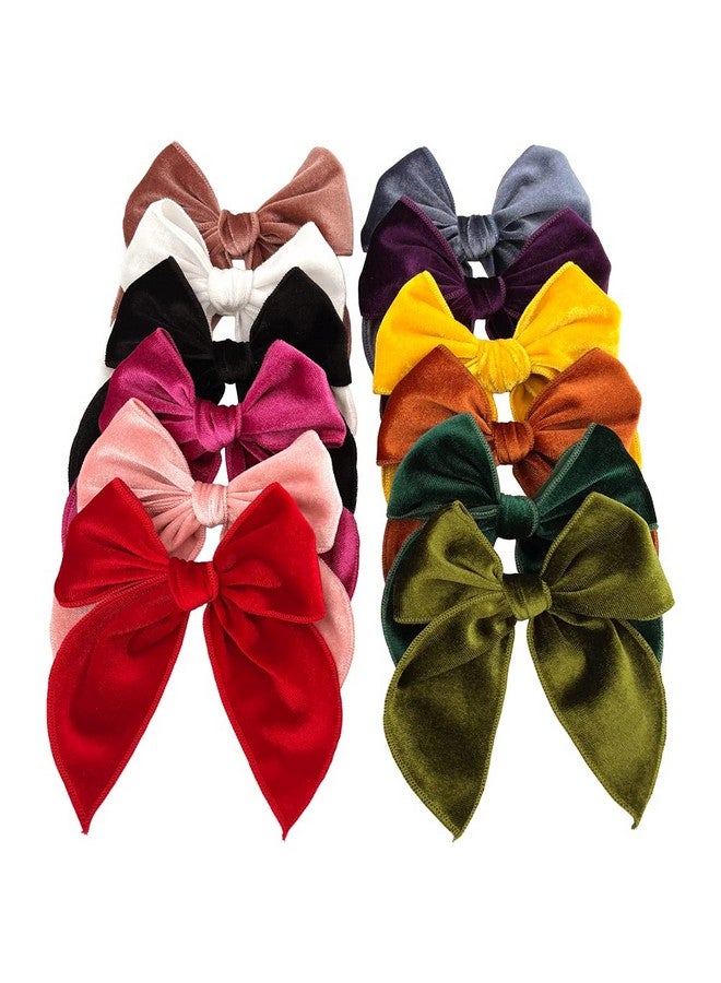 Sugarmelon Large Velvet Fable Bow Hair Clips Barrettes for Baby Girl Velvet Hair Bows Alligator Clip for Little Girls Toddler Kids Teens Women (Large 12 PCS) - Image 1