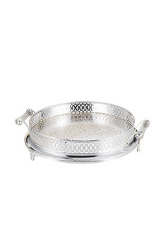 Trust Round Decorative Stainless Steel Serving Tray With Handles & Legs, Silver 40CM  - Image 3