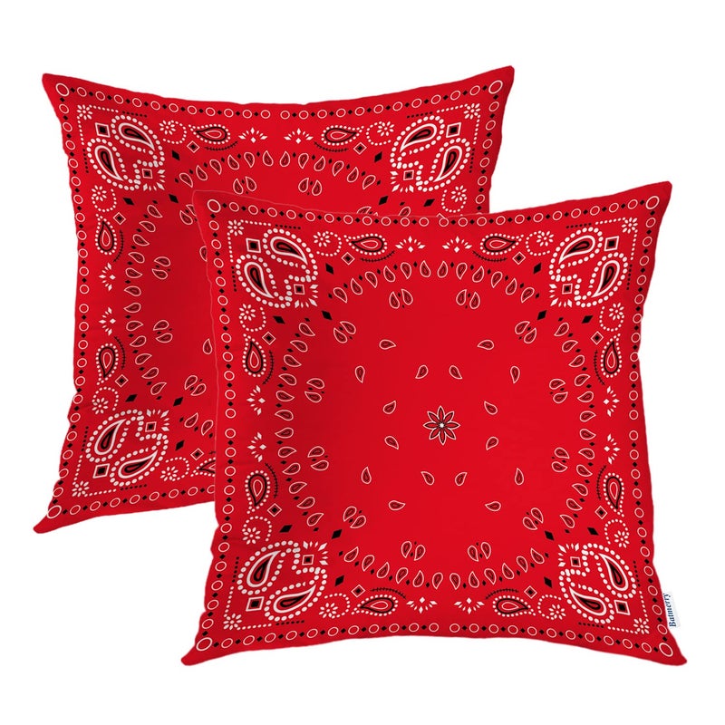 Batmerry Red Black Decorative Pillow Covers  20 x 20 Inch Colorful Border Red Paisley Double Sided Throw Pillow Covers Sofa Cushion Cover Square 20 Inches(Set of 2) - Image 1