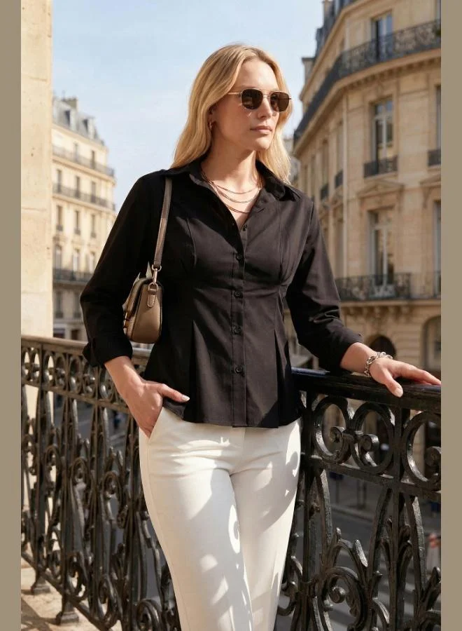 Lela Lela Waist-Cut Pleated Cotton Blend Fitted Shirt Women's SHIRT 6778275