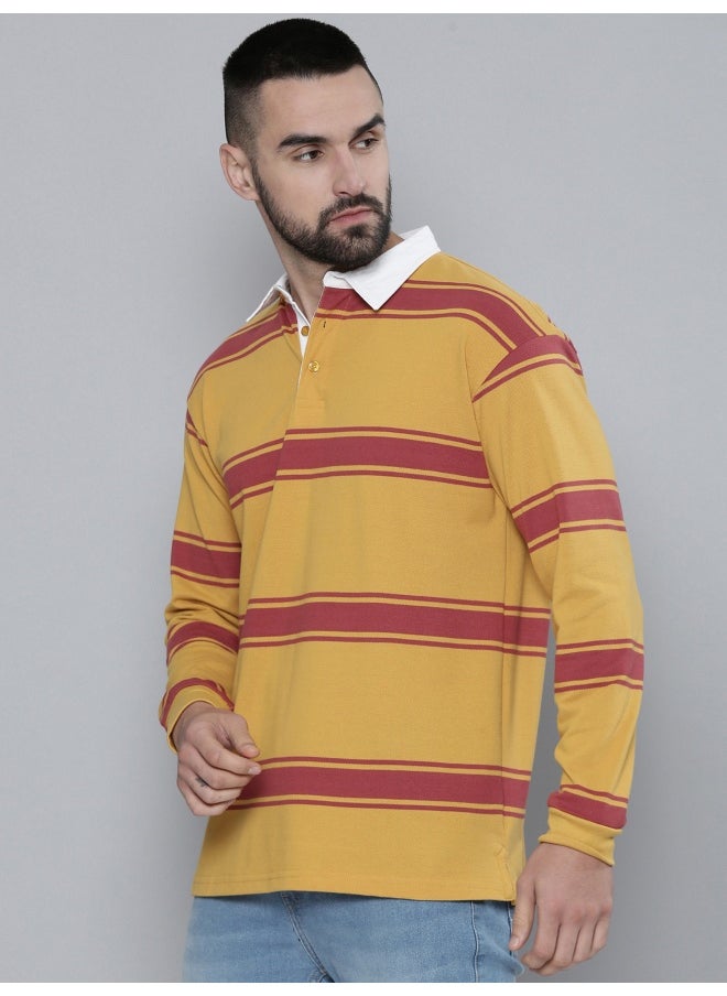 Mens Auto Striped Polo Neck Full Sleeve Yellow and Red Cotton Oversized T-Shirt - pzsku/ZC593D1AF232C6EDD5B58Z/45/_/1729517132/068eb2a9-f2fc-4121-bc72-9e3bc4a4a0a9