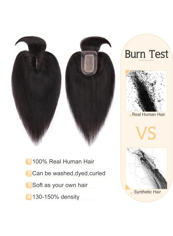 SEGO Hair Toppers for Women Real Human Hair With Bangs 7 13CM Silk Base 100 Remy Human Hair Clip in Top Wiglet Hairpieces Add Volume 14 Inch Natural Black - Image 4