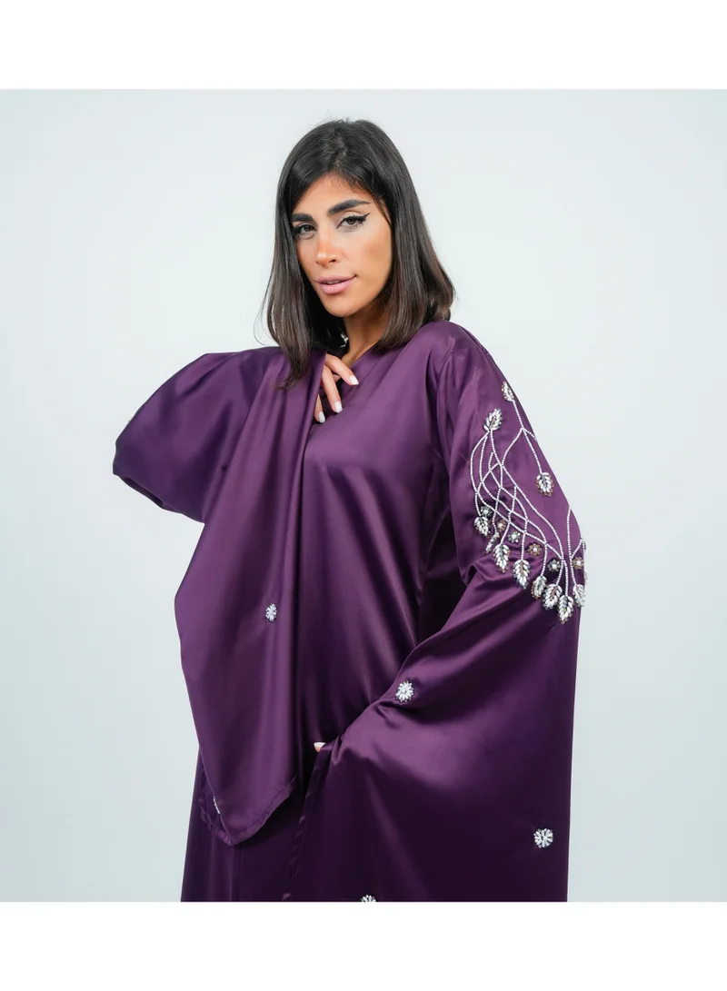 روزيت عباية فستان بنفسجي بأكمام طويلة مطرزة