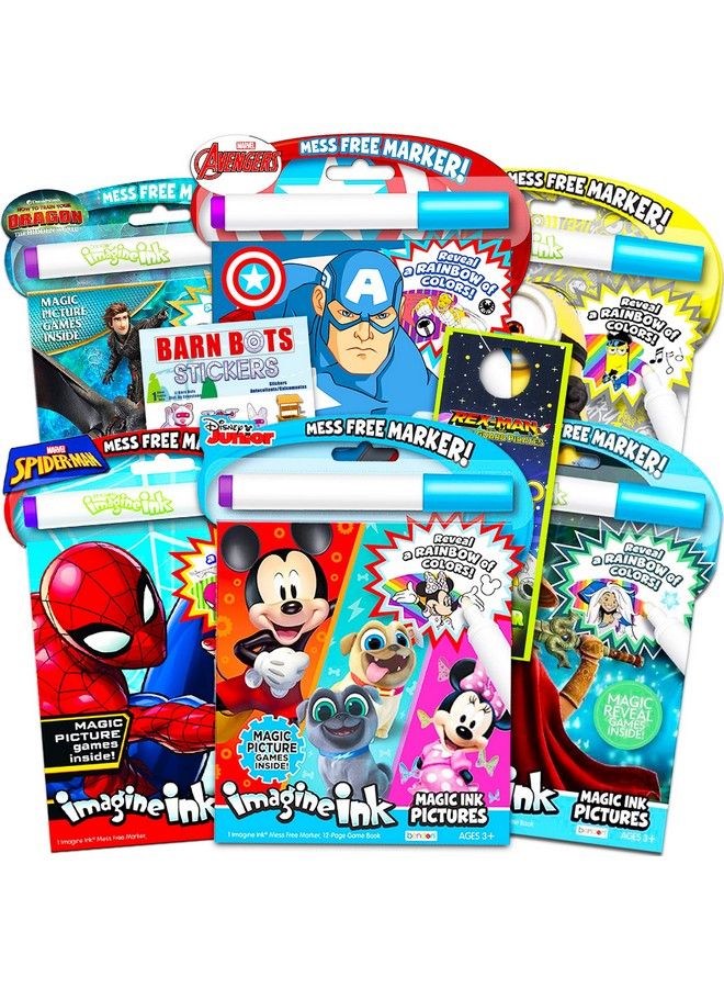 Bendon Publishing Imagine Ink Coloring Book Assorted Set For Boys With Stickers (Bundle Includes 6 No Mess Books Featuring Cars Mickey Mouse And More) - Image 1