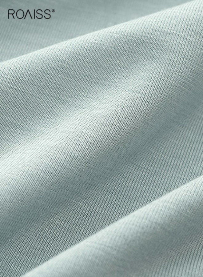 roaiss Mens 2pcs Pajamas Set Short Sleeve Top Shorts Modal Pjs Soft Comfy Casua Lightweight Nightwear Sleepwear Loungewear with Pocket Summer for Men - Image 4