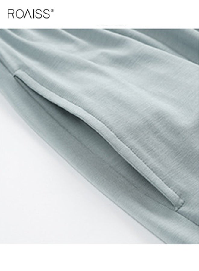 roaiss Mens 2pcs Pajamas Set Short Sleeve Top Shorts Modal Pjs Soft Comfy Casua Lightweight Nightwear Sleepwear Loungewear with Pocket Summer for Men - Image 3