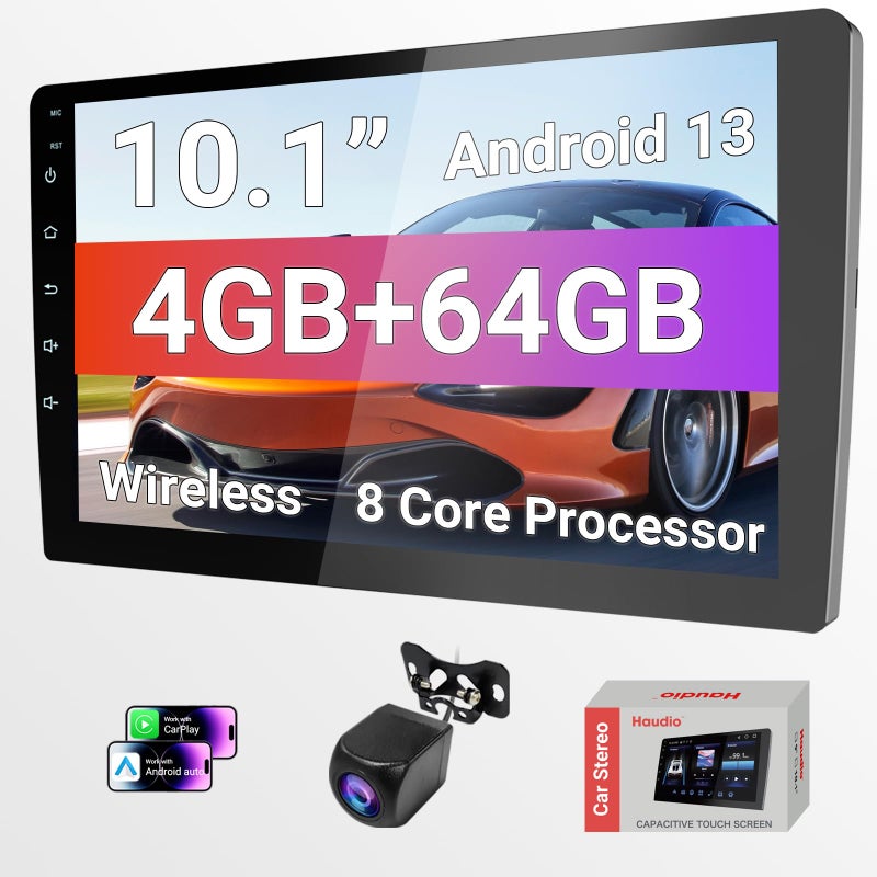 Haudio 10.1 Inch HD Carplay Screen for Car with 720P Touchscreen, Double Din Car Stereo, 8-Core Processor, Backup Camera, 64GB Storage,GPS Navigation, USB Ports, Quick Reverse - Image 1