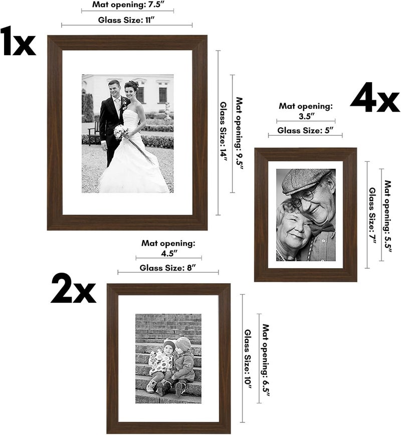 Americanflat 7 Pack Gallery Wall Set | Displays One 11x14, Two 8x10, and Four 5x7 inch photos. Shatter-Resistant Glass. Hanging Hardware Included! - Image 2