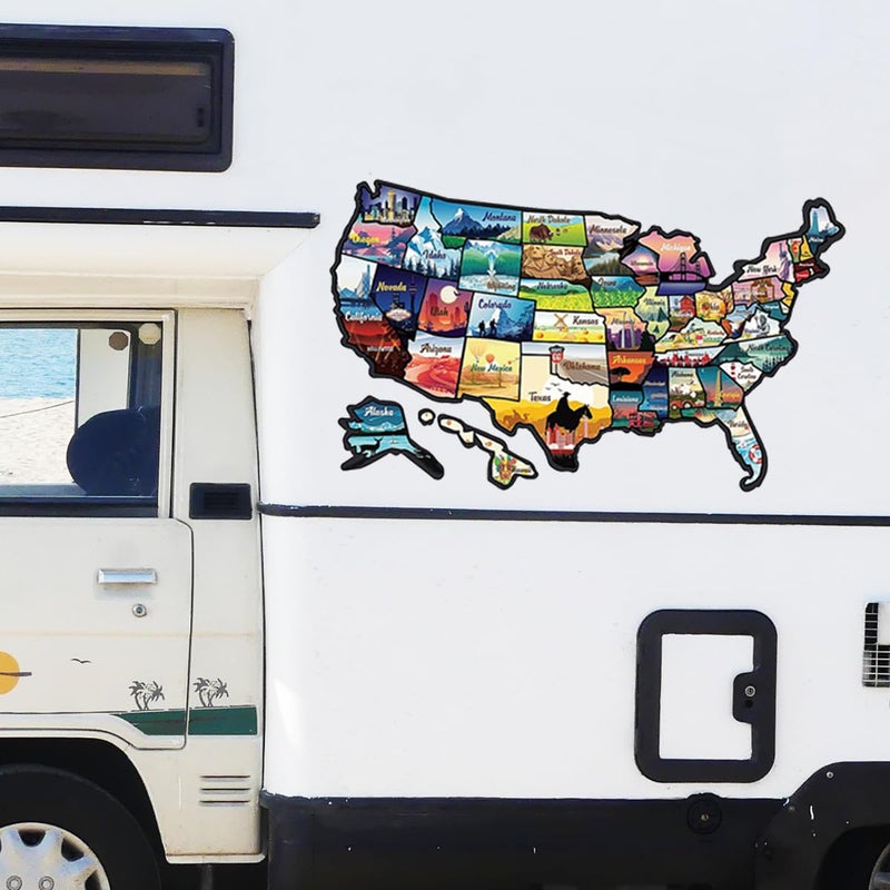 Tuxihapp Car RV State Travel USA Map Sticker Decal Waterproof Vinyl Camper Trailer America Road Trip Sticker Fun Auto Exterior Decoration Accessory for Window Door Wall Colorful - Image 3