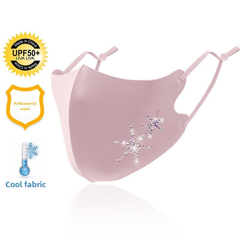 Adjustable Rhinestone Ice Silk Mask Breathable Cool Pink purple starfish 