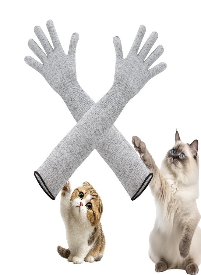 HAISENGO Pet Handling Gloves – 16" Extra-Long Cat Grooming Arm Sleeves, Anti-Scratch & Bite Resistant Protective Sleeves for Bathing & Nail Trimming (Gray) - Image 1