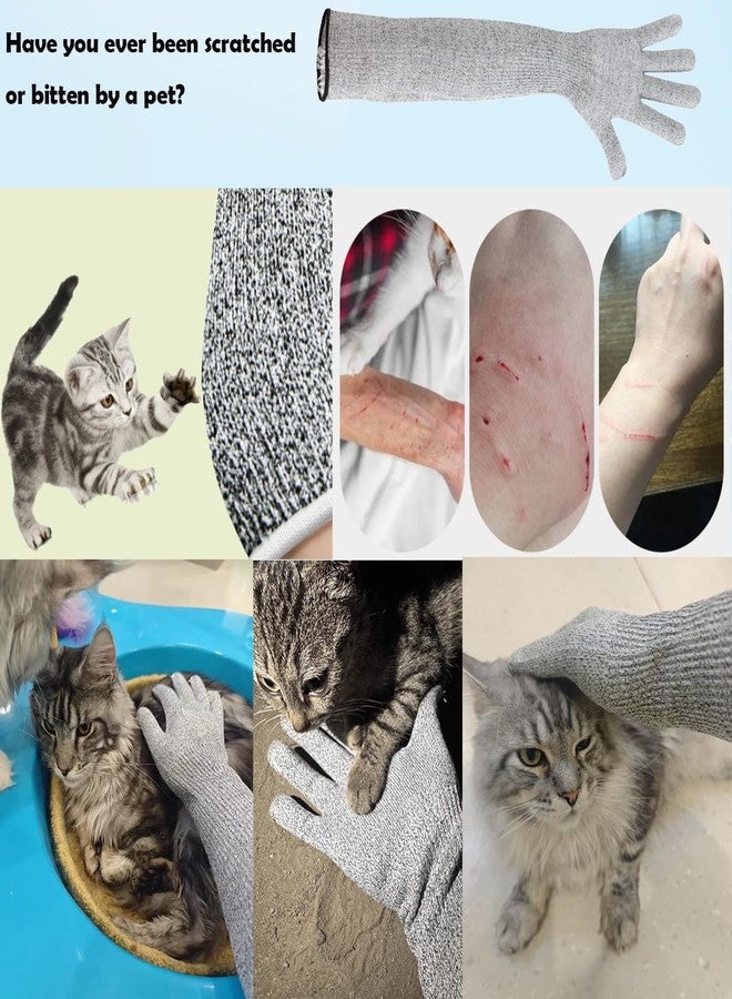 HAISENGO Pet Handling Gloves – 16" Extra-Long Cat Grooming Arm Sleeves, Anti-Scratch & Bite Resistant Protective Sleeves for Bathing & Nail Trimming (Gray) - Image 5