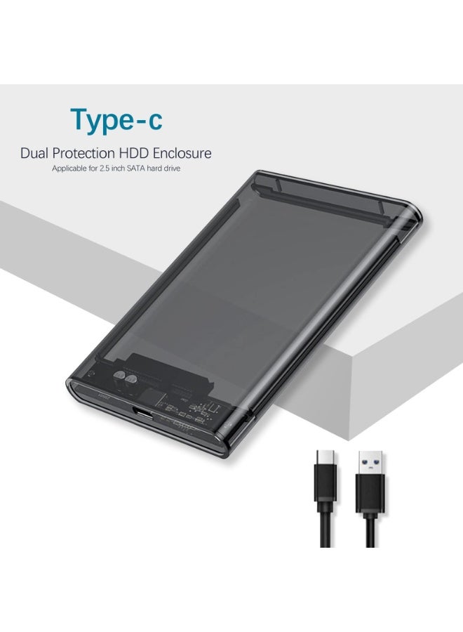 Chabeia 2.5" Hard Drive Enclosure, Wansurs 6Gbps USB 3.1 Gen 1 to SATA III Tool-Free SSD Hard Drive Enclosure for 2.5 inch 7mm/9.5mm SATA HDD & SSD (Dark Transparent) - Image 2