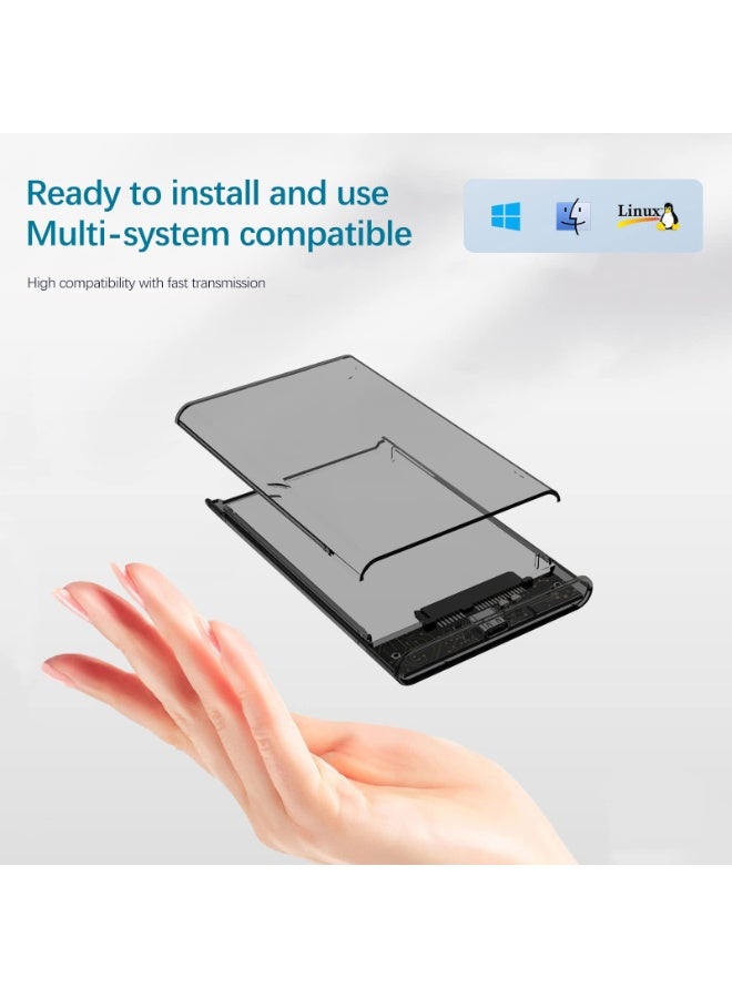 Chabeia 2.5" Hard Drive Enclosure, Wansurs 6Gbps USB 3.1 Gen 1 to SATA III Tool-Free SSD Hard Drive Enclosure for 2.5 inch 7mm/9.5mm SATA HDD & SSD (Dark Transparent) - Image 4