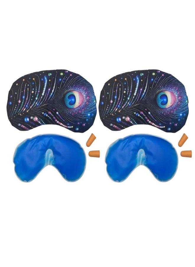 Samtrish Adjustable Eye Mask for Sleeping – Peacock Feather Design, Gel Insert & Earplugs – Soft & Breathable Material for All Night Comfort. | Pack of 2 - Image 1