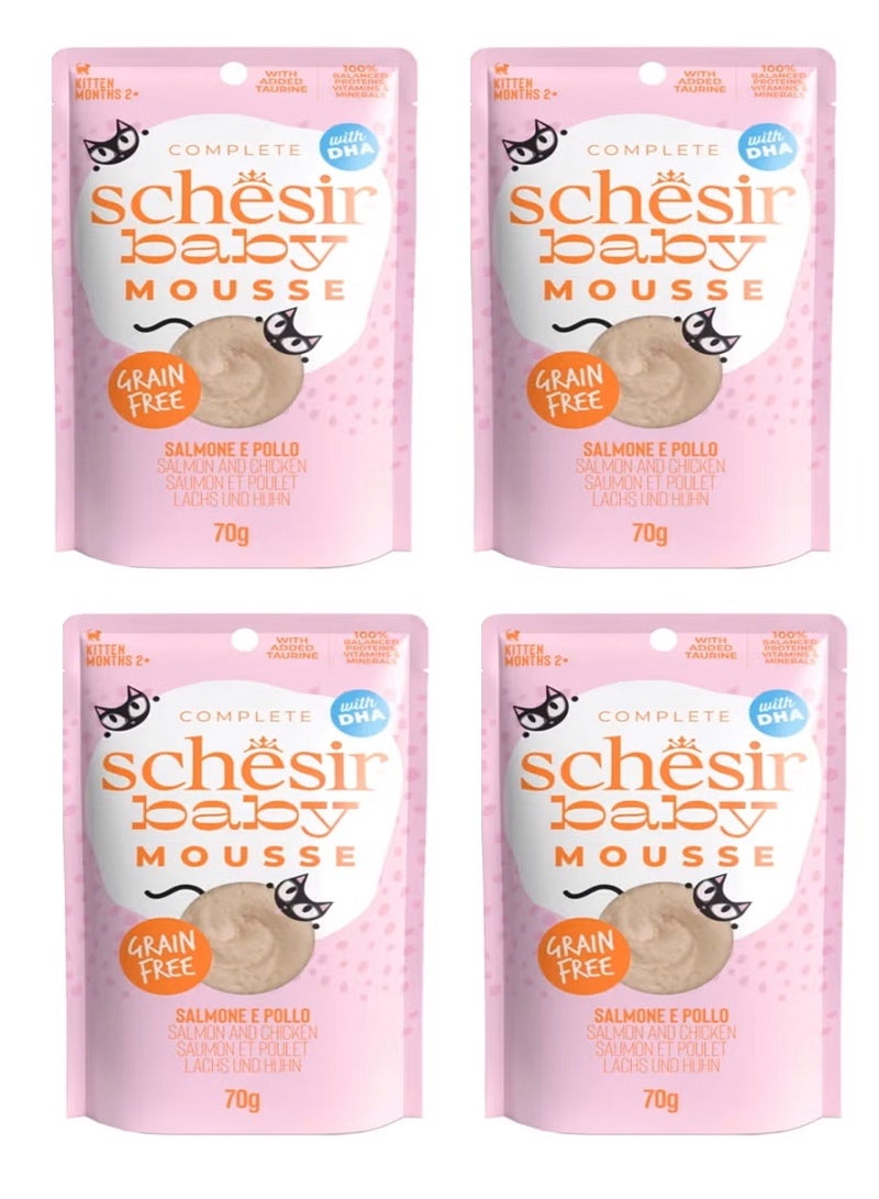 Schesir Kitten Wet Food Mousse with Chicken & Salmon 70g (4 Pouch) - Image 1