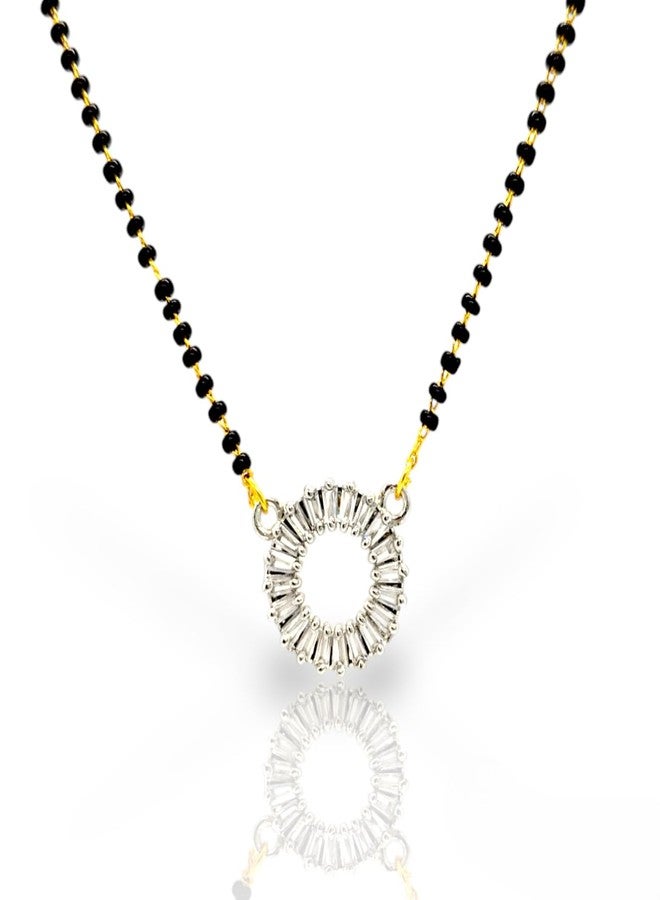 Elleva Stone Mangalsutra Pendant Set for Women | Traditional Mangalsutra with Black Beads Gold & White, (Pack Of 1) - Image 1