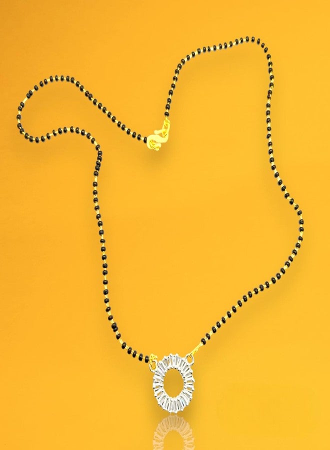 Elleva Stone Mangalsutra Pendant Set for Women | Traditional Mangalsutra with Black Beads Gold & White, (Pack Of 1) - Image 3
