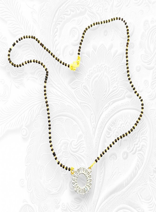 Elleva Stone Mangalsutra Pendant Set for Women | Traditional Mangalsutra with Black Beads Gold & White, (Pack Of 1) - Image 4