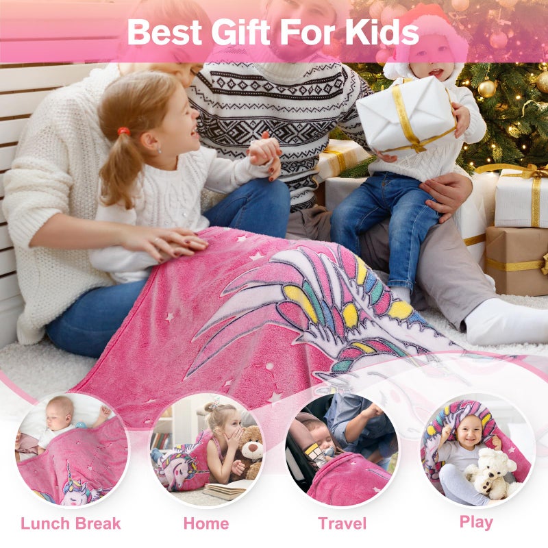 Levens Unicorn Blanket Gifts for Girls Kids - Glow in The Dark Toys Stars Best Christmas Birthday Valentine's Day Easter Present for Toddler Age 1 2 3 4 5 6 7 8 9 10 Year Old Child Rainbow Throw 50""x60"" - Image 5