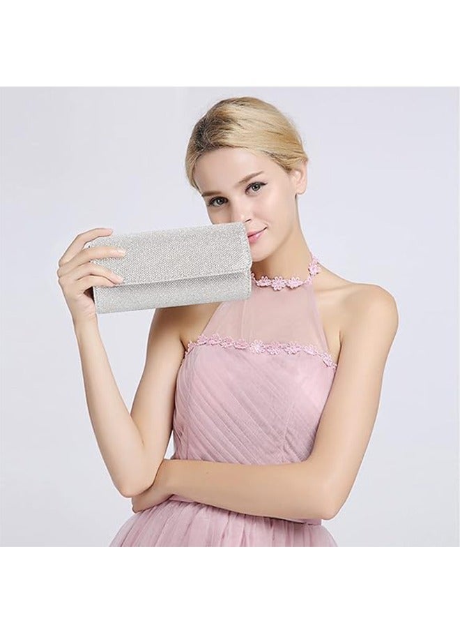 Evening Bag Clutch Purses for Women Ladies Sparkling Party Handbag Wedding Bag, Sliver - Image 2