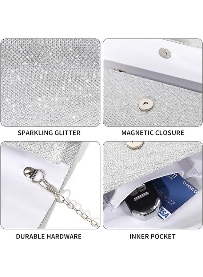 Evening Bag Clutch Purses for Women Ladies Sparkling Party Handbag Wedding Bag, Sliver - Image 3