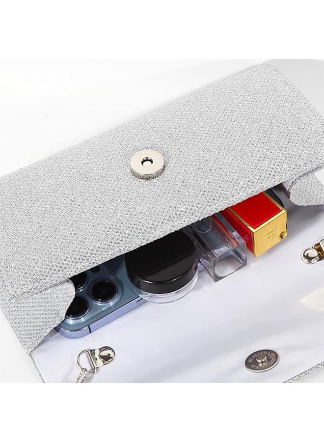 Evening Bag Clutch Purses for Women Ladies Sparkling Party Handbag Wedding Bag, Sliver - Image 4