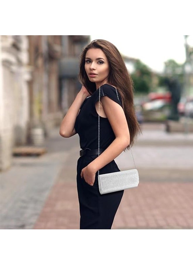 Evening Bag Clutch Purses for Women Ladies Sparkling Party Handbag Wedding Bag, Sliver - Image 5