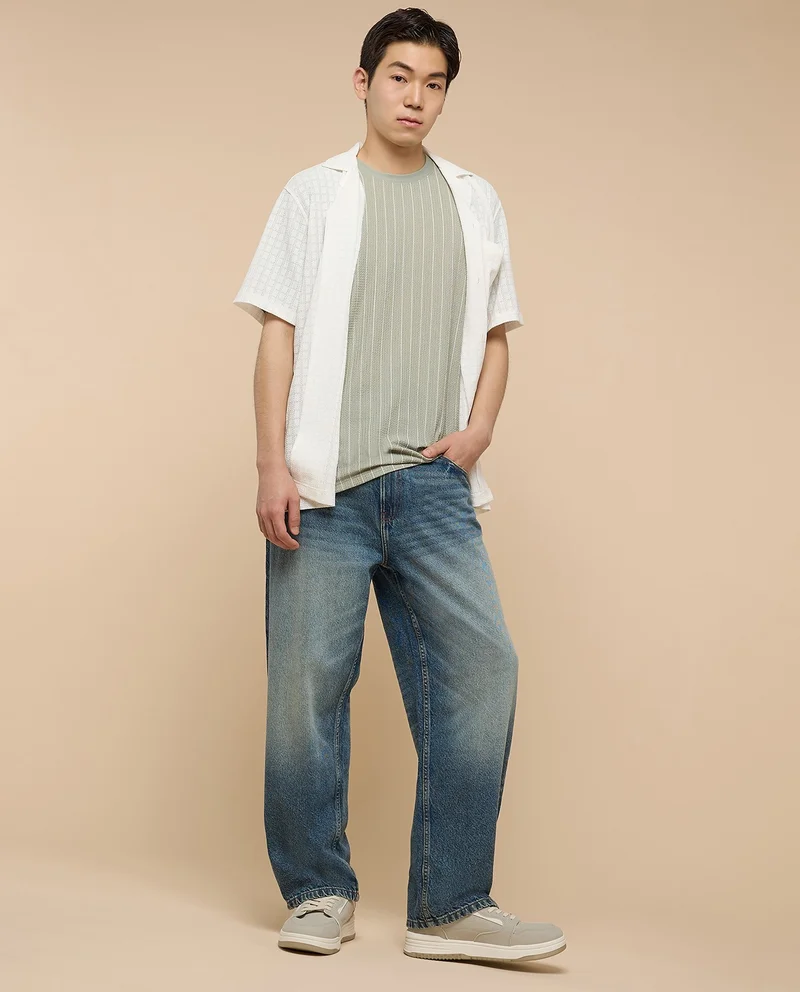 أر أند بي Striped T-Shirt with Crew Neck and Short Sleeves