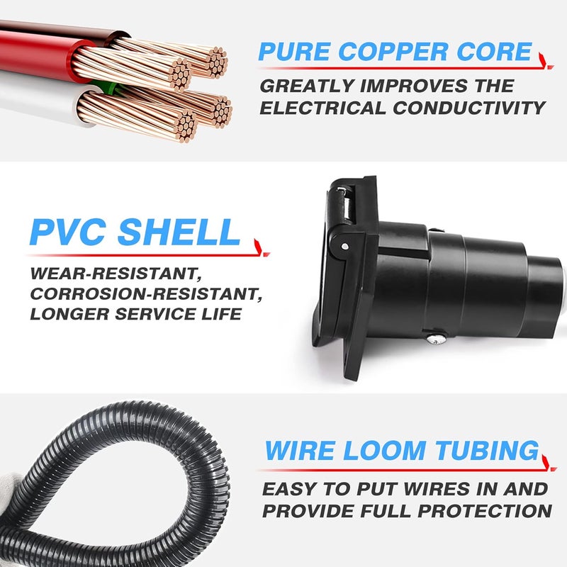 MICTUNING 4 Way Flat to 7 Way RV Blade and 4 Way Flat Female End Trailer Wiring Adapter Connector Kit, 4 Pin Vehicle-Side Trailer Light Plug to Dual-Output 7 Blade & 4 Flat with Mounting Bracket - Image 3