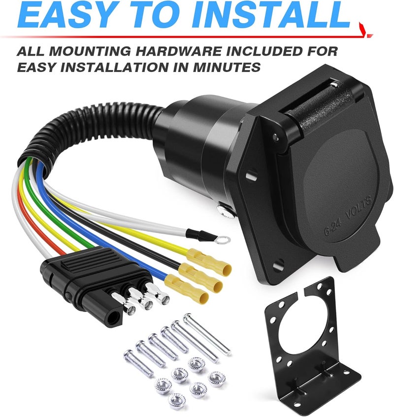 MICTUNING 4 Way Flat to 7 Way RV Blade and 4 Way Flat Female End Trailer Wiring Adapter Connector Kit, 4 Pin Vehicle-Side Trailer Light Plug to Dual-Output 7 Blade & 4 Flat with Mounting Bracket - Image 5