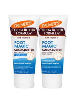 Cocoa Butter Formula Foot Magic Bundle Exfoliating Foot Scrub And Moisturizing Foot Cream For Dry Cracked Heels (2 X 2.1 Oz Tubes)