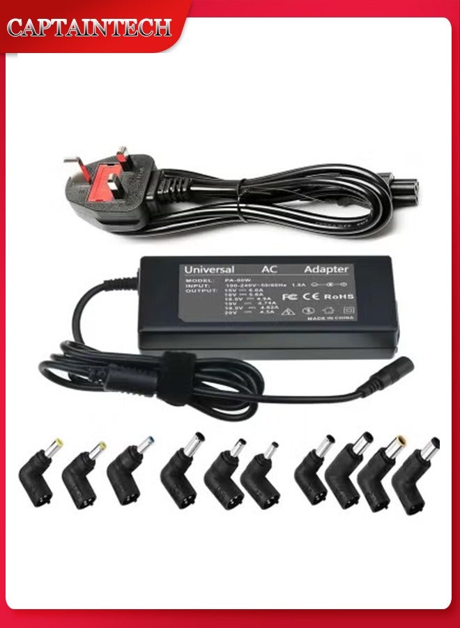 كابتن تيك شاحن كمبيوتر محمول يونيفرسال 90 وات مزود طاقة 15 فولت - 20 فولت مع 10 موصلات متوافقة مع محول تيار متردد 65 وات 45 وات لأجهزة الكمبيوتر المحمول ACER ASUS وHP وLENOVO وThinkPad وSAMSUNG وSONY وTOSHIBA - Image 1