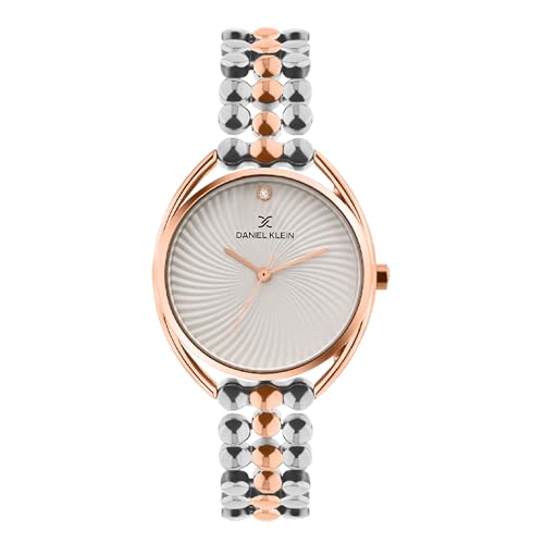 Daniel Klein Analog Silver Sunray Round Dial Two-Tone Metal Strap Water-Resistant Wrist Watch for Women Girls, Ladies DK.1.14020-2 - Image 1