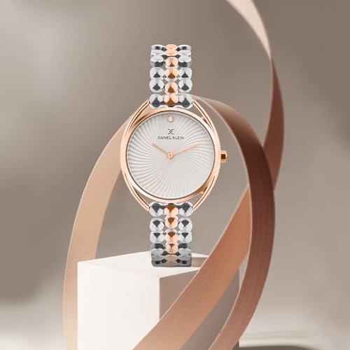 Daniel Klein Analog Silver Sunray Round Dial Two-Tone Metal Strap Water-Resistant Wrist Watch for Women Girls, Ladies DK.1.14020-2 - Image 2