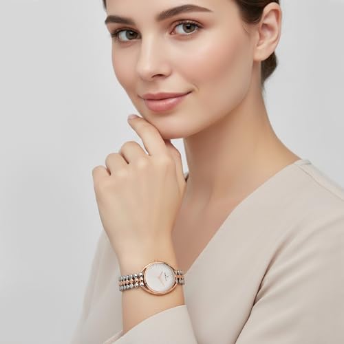Daniel Klein Analog Silver Sunray Round Dial Two-Tone Metal Strap Water-Resistant Wrist Watch for Women Girls, Ladies DK.1.14020-2 - Image 4