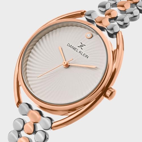 Daniel Klein Analog Silver Sunray Round Dial Two-Tone Metal Strap Water-Resistant Wrist Watch for Women Girls, Ladies DK.1.14020-2 - Image 3