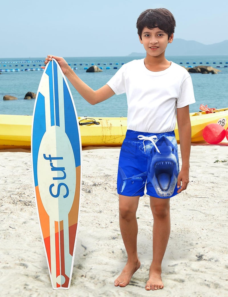 uideazone Size 10-12 Boys' Swim Trunks Cartoon Shark Swimsuit Quick Dry Beach Board Shorts Breathable Swimming Trunks 10-12 Years - Image 3
