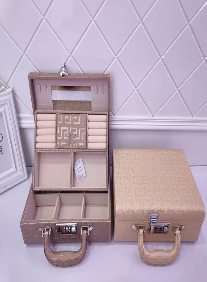 Sagrach PU Leather Travel Makeup Vanity Kit For Women 2 Layer Jewelry Display Suitcase With Removable Tray Storage Holder For Ring Necklace Earring (27cm x 18cm x 9cm, Cream) - Image 5