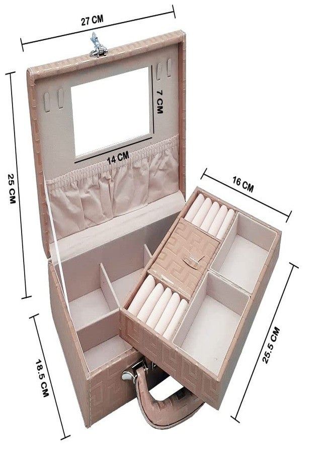 Sagrach PU Leather Travel Makeup Vanity Kit For Women 2 Layer Jewelry Display Suitcase With Removable Tray Storage Holder For Ring Necklace Earring (27cm x 18cm x 9cm, Cream) - Image 3