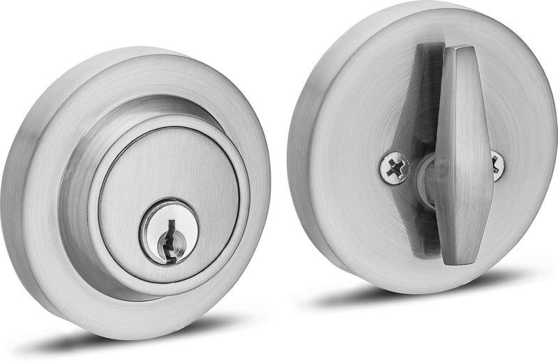 Berlin Modisch Single Cylinder Deadbolt Lock Sleek Round for Front Door Modern Contemporary High Security Heavy Duty – Satin Nickel Finish - Image 1