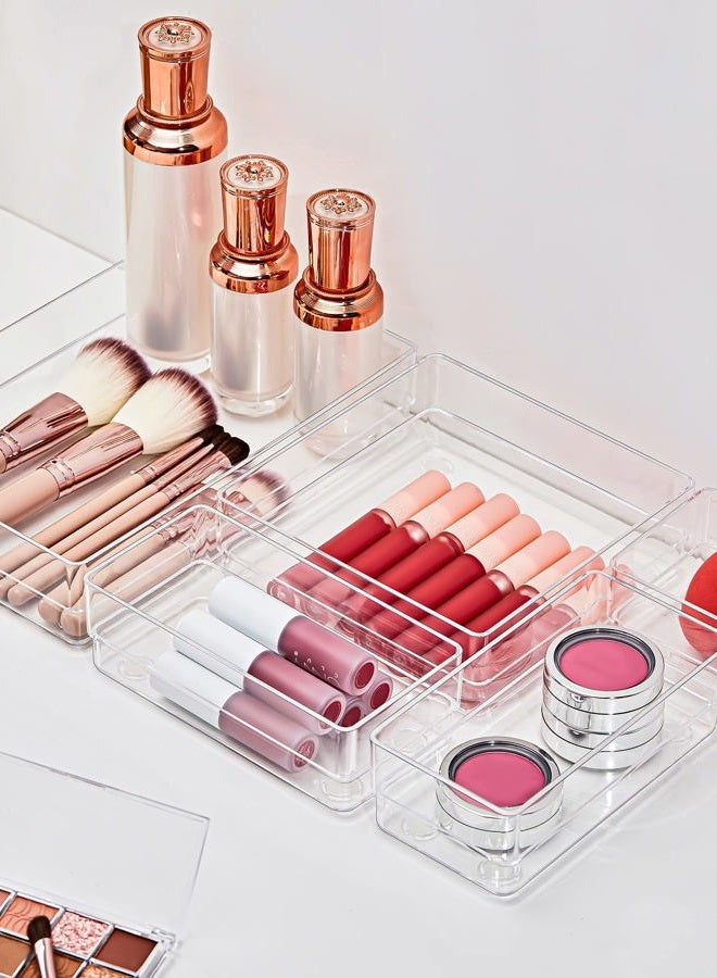 SMARTAKE 13-Piece Drawer Organizer with Non-Slip Silicone Pads, 5-Size Desk Drawer Organizer Trays Storage Tray for Makeup, Jewelries, Utensils in Bedroom Dresser, Office and Kitchen (Clear) - Image 3