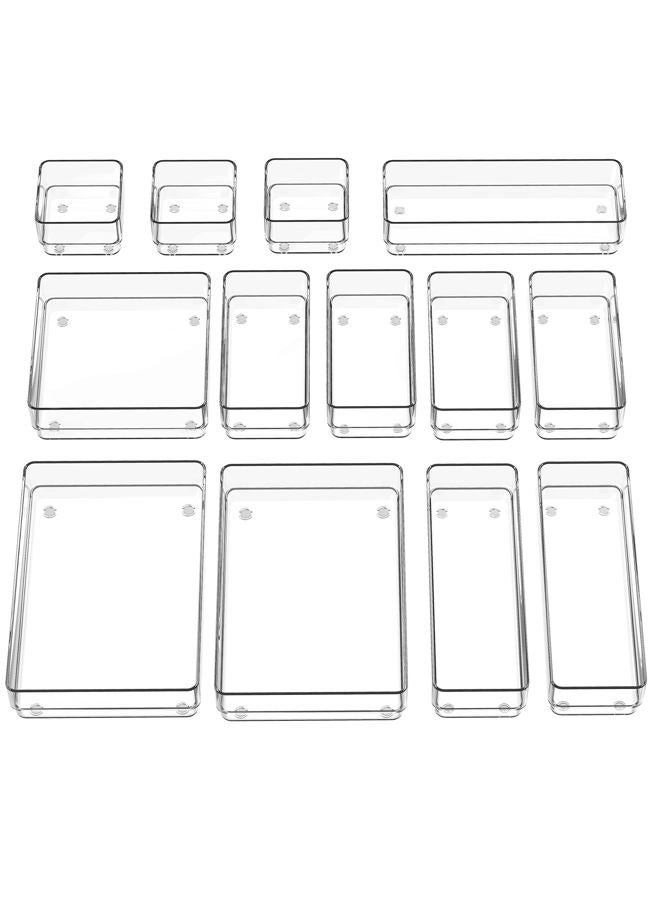 SMARTAKE 13-Piece Drawer Organizer with Non-Slip Silicone Pads, 5-Size Desk Drawer Organizer Trays Storage Tray for Makeup, Jewelries, Utensils in Bedroom Dresser, Office and Kitchen (Clear) - Image 1