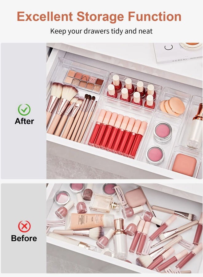 SMARTAKE 13-Piece Drawer Organizer with Non-Slip Silicone Pads, 5-Size Desk Drawer Organizer Trays Storage Tray for Makeup, Jewelries, Utensils in Bedroom Dresser, Office and Kitchen (Clear) - Image 4