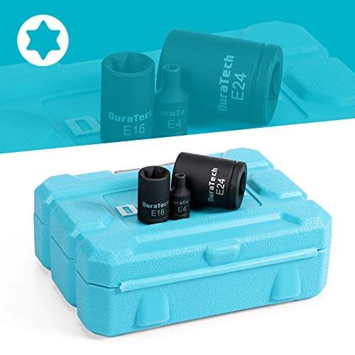 DURATECH 14-Piece External Star Impact Socket Set with Storage Case, E4 to E24, 1/4”, 3/8”, 1/2” Drive Female E-Torx Torque Socket for Working with Impact Wrench, Cr-V Steel - Image 4