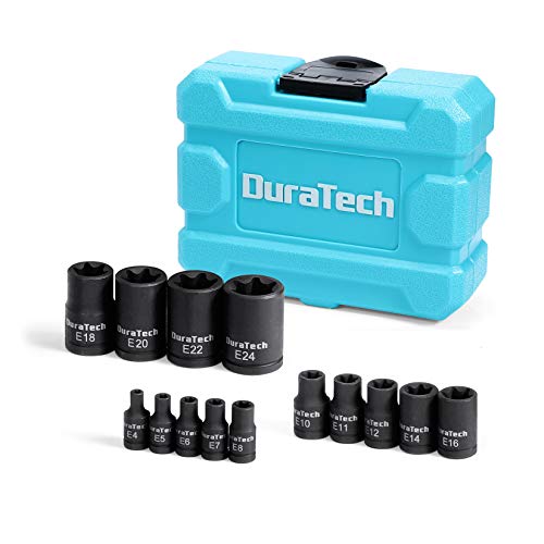 DURATECH 14-Piece External Star Impact Socket Set with Storage Case, E4 to E24, 1/4”, 3/8”, 1/2” Drive Female E-Torx Torque Socket for Working with Impact Wrench, Cr-V Steel - Image 1